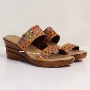Tuscany by Easy Street Brown Embellished Rosalie Slip On Wedge Sandals NWOT